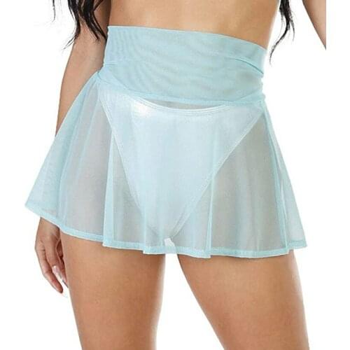 Sexy Womens Sheer Mesh Mini Skirts, High Waist Solid Color See Through Skater Skirt Beach Cover-ups 2021 Summer