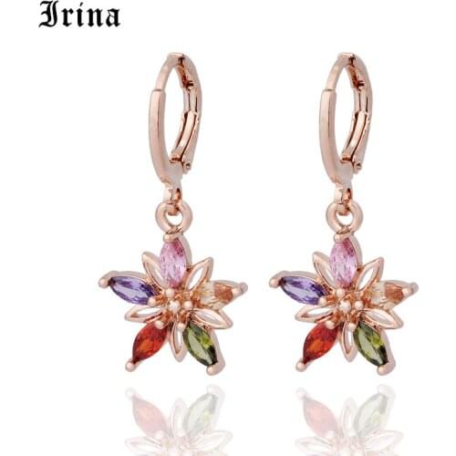 Irina 585 Hot Sale Trendy Popular Clear AAA Colored zircon Flower Shaped Drop Earrings Wholesale Factory Price