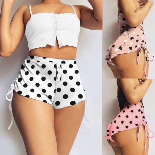 2021 New Shorts Womens Fashion Summer Short Pants Casual Sexy Printed Side Drawstring Shorts Slim Dot Shorts Шорты Женский