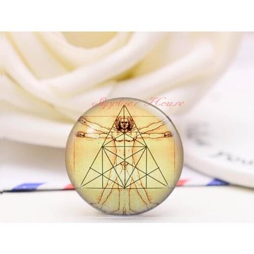 Handmade Round Da Vinci Human Figure photo glass Cabochons, Jewelry Finding Cameo Pendant Settings, (F467-1655)