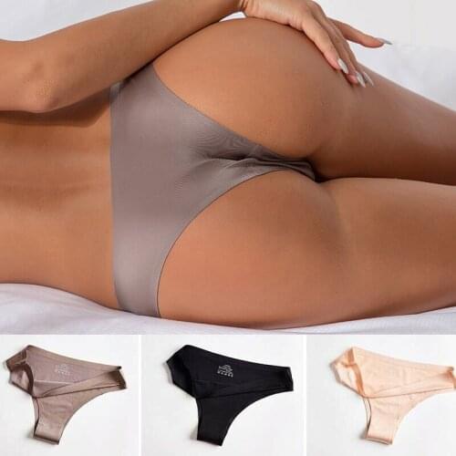 Women Sexy Low Waist G String Seamless Thongs Panties Underwear Ice Silk Briefs Lingerie Underpants M/L/XL/2XL/3XL Plus Size