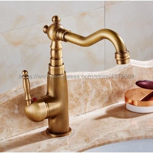 Bathroom Kitchen Deck Mounted Basin Faucet Brass Antique Hot and Cold bathroom Sink Mixer Taps Nan018
