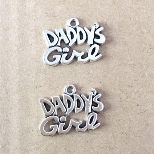 RAINXTAR Fathers Day DIY Vintage Charms Alloy Daddys Girl Letter Charms 16*22mm 50pcs AAC1421