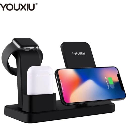 YOUXIU Qi Multi-function Wireless Fast Charger stand 3 in 1 Quick Charging Holder For iPhone 11 Pro Max XS XR X Watch Airpods