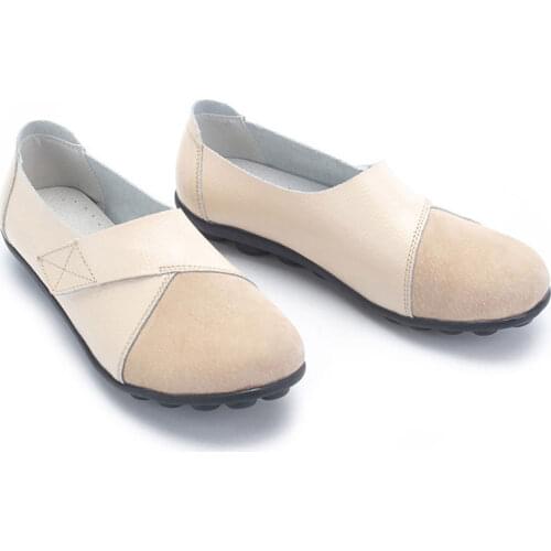 Boat Shoes Mocassin Big-Size Genuine-Leather Womans Soft 35-44 for Hook Loop Spring Autumn Casual Patchwork