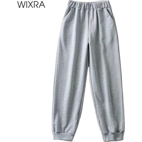 Wixra Womens Workout Harem Pants Zipper Hem Casual Elastic Waist 100%Cotton Sweatpants Pockets New Fashion Trousers