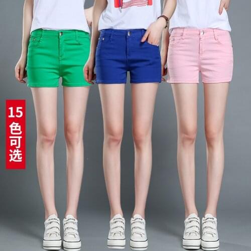 Womens Shorts Summer Korean Version of All-match Color Shorts Hot Pants Slim Slimming Jeans Womens Waist Casual Pants Stretch