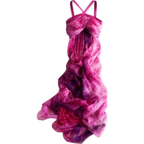 Dress Beach New Summer 100%Silk Women Flowing Rose Long dress Elegant Natural Fabric High Quality Hot Selling Free Shipping