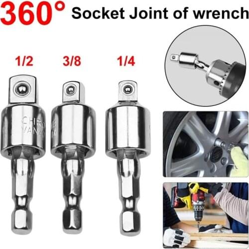 1/4 1/2 360 Rotation Drill Socket Adapter CR-V Socket Joint Of Wrench Impact Driver with Hex Shank to Square Socket Drill Bits