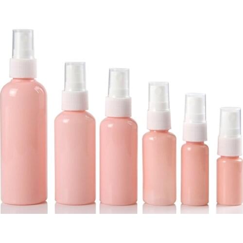 10ml 20ml 30ml 50ml 100ml Plastic Spray Bottle Empty Round Pink Bottle and white Lip Packaging Container Refillable Bottles 5pcs