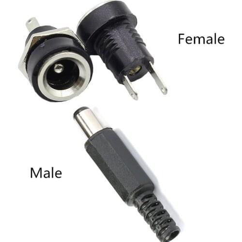 10pcs(5pair) 2.1mm x 5.5mm Male Plug + Female Socket Panel Mount Jack DC Connector Jack Socket Adapter Connector