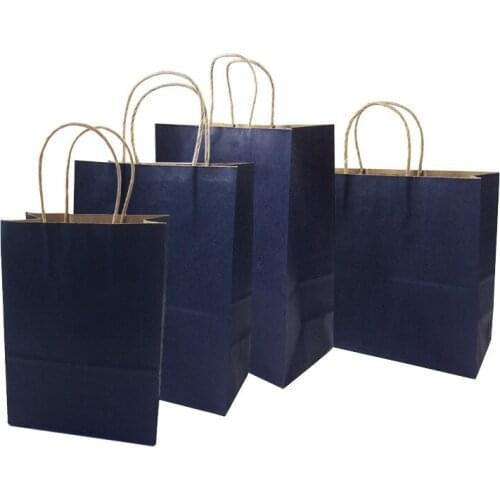 10 Pcs/lot Multifunction Kraft Paper Bag With Handle Recyclable Bag Fashionable Cloth Shoes Gift Paper Bags 4 Size Deep Blue