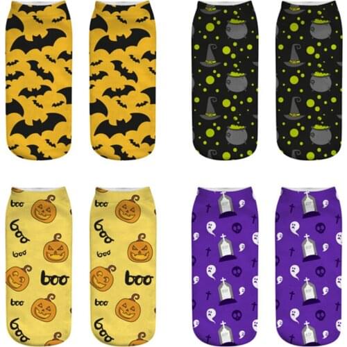 CLOOCL 4 Pairs Socks Halloween Pumpkin Printed Straight Socks Middle Tube 3D Short Socks Cartoon Street Wholesale Socks