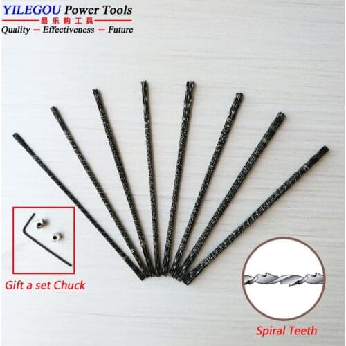 48, 96, 144 Pieces 130mm Scroll Saw Blades With Spiral Teeth. 8 Kinds Jig Saw Blades Cutting Wood, Metal (Gift 1 Set Chuck)