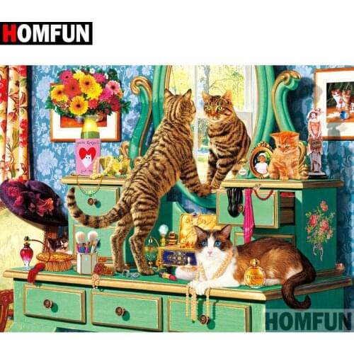 HOMFUN Full Square/Round Drill 5D DIY Diamond Painting "Cartoon cat" Embroidery Cross Stitch 5D Home Decor A07470