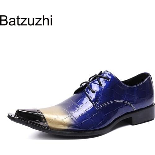 Batzuzhi New Design Metal Toe Mens Shoes Luxury Handmade Mens Leather Shoes for Formal Business, Party and Wedding, EU38-46