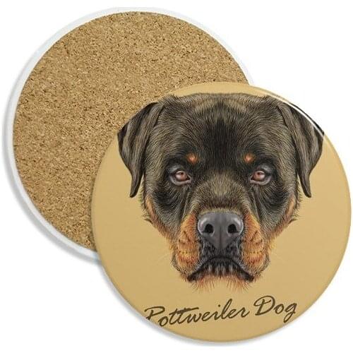 Black Ferocious Rottweiler Dog Pet Animal Ceramic Coaster Cup Mug Holder Absorbent Stone for Drinks 2pcs Gift