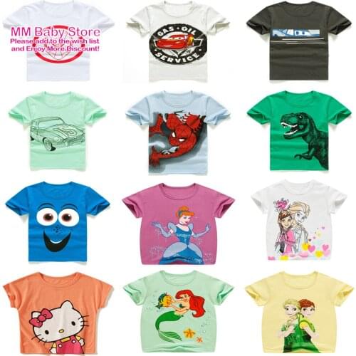 Random 3pcs 3-9Y Childrens Short Sleeve Boys Girls Cartoon Anna Elsa Kids T-shirt Print Cotton T-shirts Boys Tees
