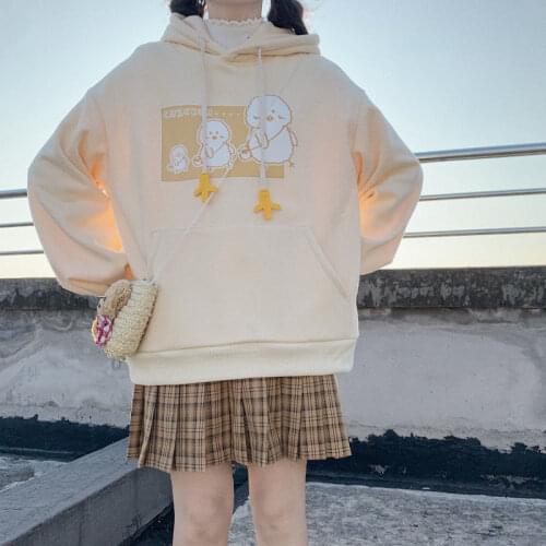 Japanese Sweet Kawaii Hoodies Schoolgirl Autumn and Winter New Korean Cute Style Cartoon Printed Hoodie Women Loose Tops