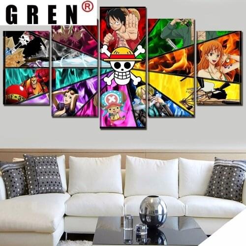 GREN 5 Pieces Canvas Paintings Posters Prints Top-Rated Character Anime Sofa Wall Art Pictures Home Decor Living Room