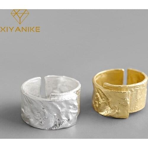XIYANIKE 925 Sterling Silver Irregular Finger Rings Fashion Simple Geometric Jewelry Gifts for Women Size 16.5mm Adjustable
