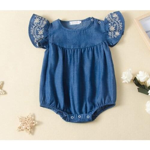 Hot Summer Cute Baby Girls Romper Infant Denim Rompers Set Toddler Short Sleeve Baby Jumpsuit