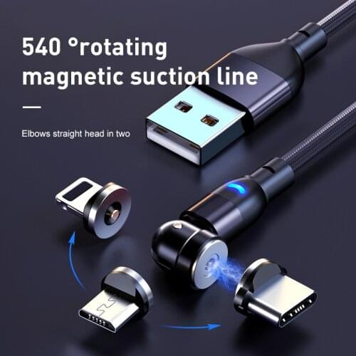 540 Degrees Rotate Magnetic Cable Usb 3A Fast Charging Led Type C Magnet Charge Cord For iPhone 12 Pro Max Xiaomi 11 HuaWei P40