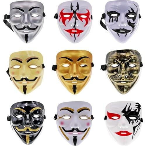 Ghost Step Dance Halloween V-shaped Mask Black Retro Vendetta Gold and Silver Same Cosplay Prom Dress Up Mask