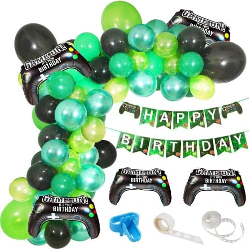 104pcs/lot Video Game Party Balloons Garland Kit Green Black birthday balloons Game Birthday Party Decorations