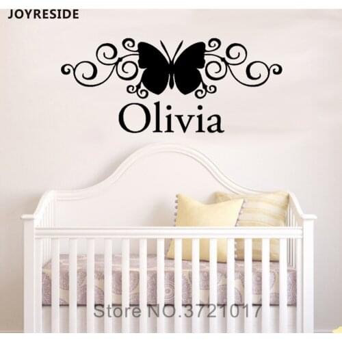 JOYRESIDE Butterfly Wall Decor Personalized Name Sticker Decals Vinyl Interior Home Bedroom Living Room Design Art Murals A1210