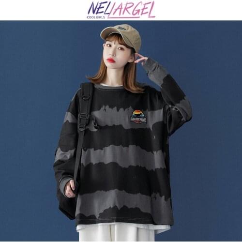 NELLARGEL Women Striped Vintage Y2k Kawaii Hoodie 2021 Female Harajuku Korean Fashion Causal Sweatshirts Girl Streetwear Hoodies