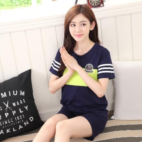 Women 2019 new home leisure cotton short sleeved shorts ladies pajamas summer set two piece pajama sets womens pajamas