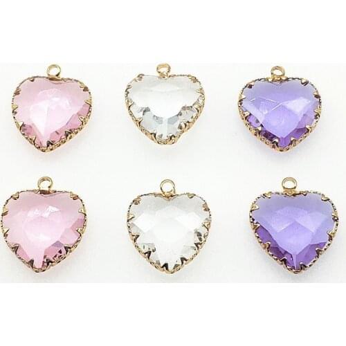 New arrival! 22x19mm 50pcs Glass/Copper Heart Shape Charm for Earrings Making/DIY parts,Jewelry Finding & Component