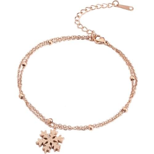 Anklet 21 + 5 Cm Snowflake Double Chain Stainless Steel Women Girls Hands Rope Set Anklets For Foot Beach Access Chain On Leg