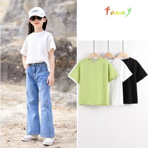 Solid T Shirt Kids Clothes Girls Summer Tops 2021 Casual O Neck Short Sleeve Cotton Tee Fashion Teen Girl T-shirt Vetement Fille