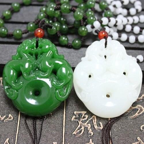 High imitation Green White Pendant Necklace Carved PIXIU and Peace Buckle Amulet Men Women Fashion Jewelry Free Chain