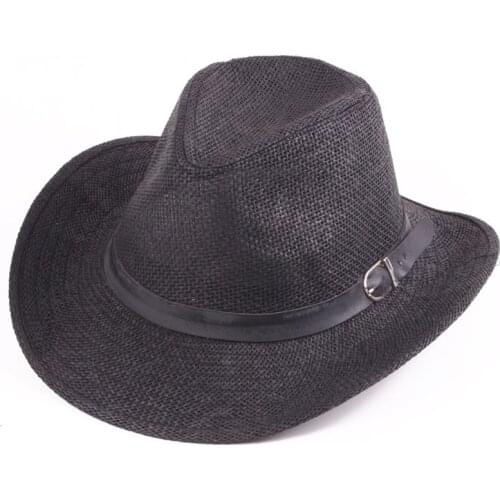 Flax Big Brim Straw Cowboy Hat Mens Vintage Belt Felt Wide Brim Bucket Hats Man For Men Women Fedora Swanowing
