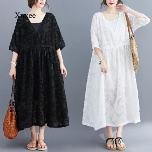 A Line Maxi Dress Oversize Summer Sundress Women Dress Clothing Elegant Lady Vintage Jacquard Tassel Loose Pleated Vestidos