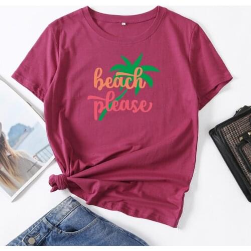 Beach Please Vacation Life Woman TShirt Short Sleeve T-Shirts Summer Tops for Women Cotton Graphic Tee Female Shirt Clothes