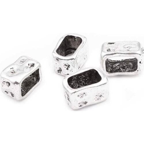 10Pcs/lot Antique Silver Color Hammered Square Licorice Slider Spacer For 10x6mm Licorice Leather Cord Bracelet Jewelry Findings
