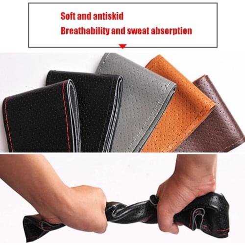 Hand Sewn Steering Wheel Super Fiber Perforated Hand Sewn Steering Wheel Cover 5 Colors Exquisite Fashion High Qualit
