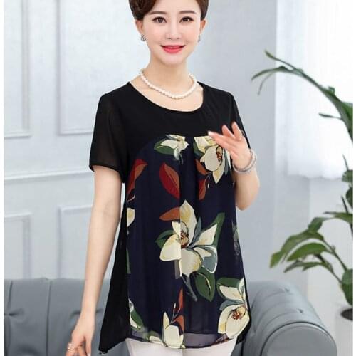 Spring Summer Style Women O-Neck Temperament Casual Chiffon Blouses Shirts Short Sleeve Loose Print Tops BlusasMM0156