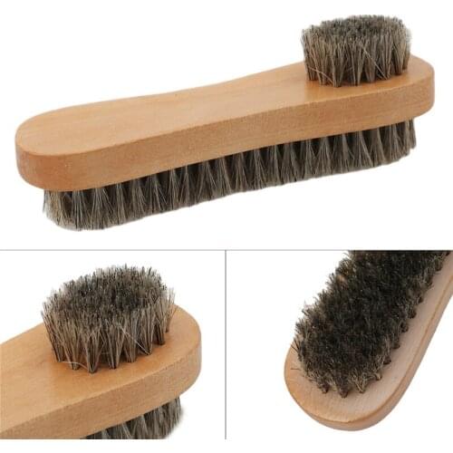Shoe Brush Wooden Handle Double-sided Shoes Shine Brush Pig Bristle Buffing Brushes Home Cleaning Tools