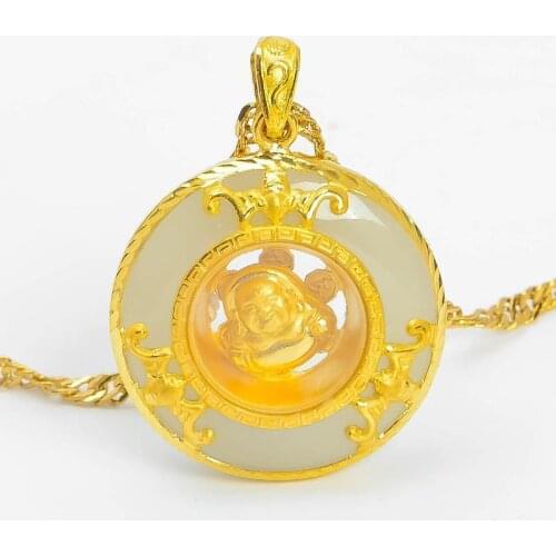 Good Luck Comes Natural Hetian Jade White Jade Buddha Pendant S925 Sterling Silver Gold Plated Pendant Womens Jewelry Gift Pend