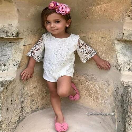 Spring Summer Fashion Baby Girl Flare Sleeve Bodysuit White Lace Jumpsuit Princess Bodysuit Sunsuit Baby Girl Clothes