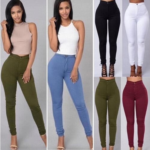 2020 New Women Denim Pencil Stretch Casual Skinny Jeans Pants Ladies High Waist Solid Color Jeans Trousers