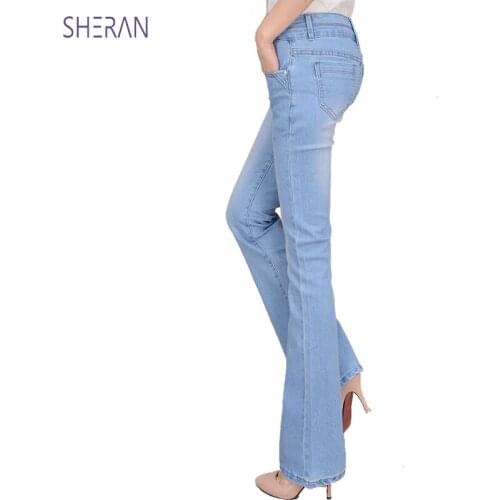 SHERAN Jeans Woman 2021High Waist Jeans Double Buckle Micro Flare Denim Pants Woman Of Plus Size 6XL female Slim Trousers Jean