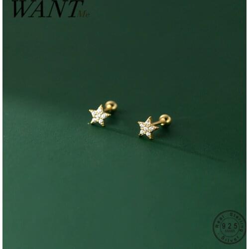 WANTME 925 Sterling Silver Simple Korean Sweet Pave Zircon Star Mini Beads Small Stud Earrings Women Cute Piercing Fine Jewelry