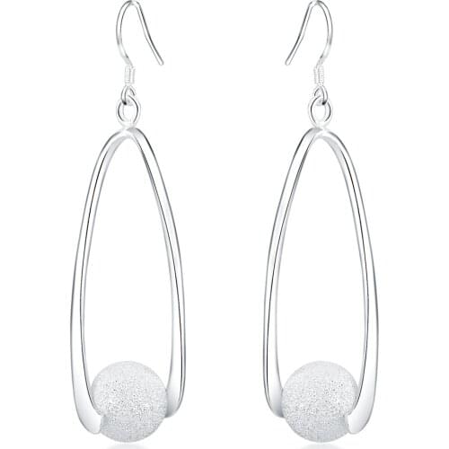 AGTEFFER 925 Sterling Silver Frosted Bead Circle Ball Earrings Woman Fashion Wedding Engagement Party Jewelry