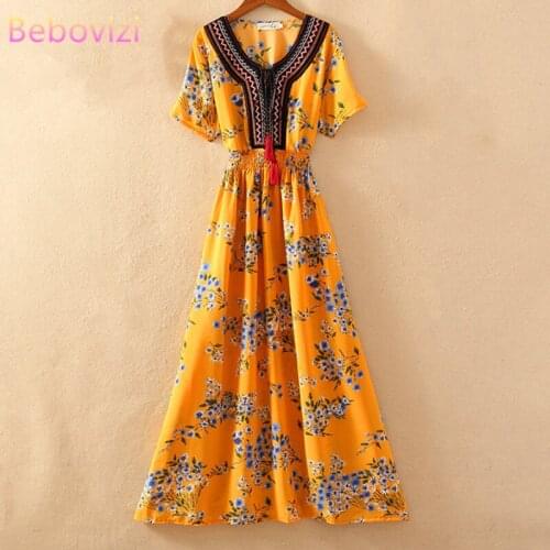 Many Color New 2020 Summer Yellow Red Pink BOBO Flowers Chiffon Women Elegant Maxi Dress Short Sleeve Beach Bohemia Long Dresses